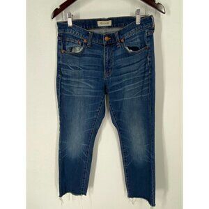 MADEWELL THE SLIM BOYFRIEND RAD HEM DISTRESS DARK WASH SIZE 27